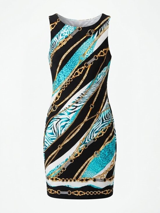 Cache Dresses & Skirts - Cache Belt Chain Link Animal Print Bodycon Sheath Dress Sleeveless Clubwear 0